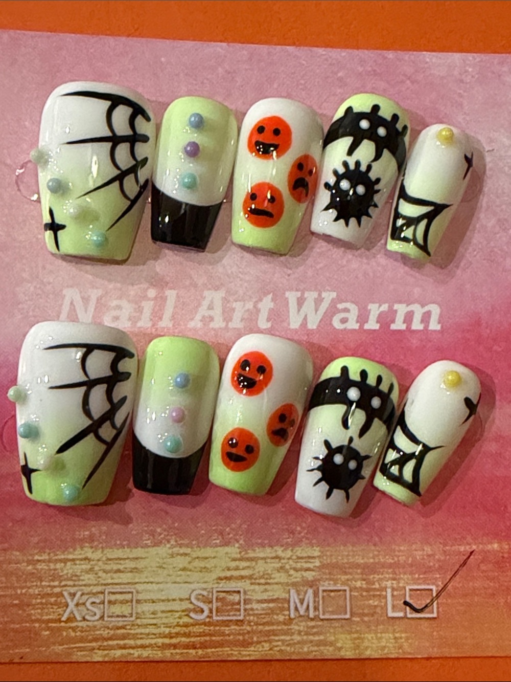 Halloween Press-On Set in Lime Green, White & Orange